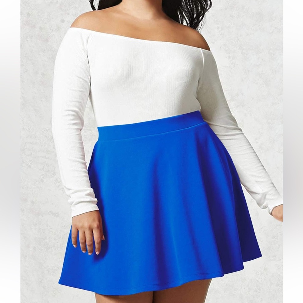 Royal Blue Skater Skirt 2X Plus Size Flowy Stretch Circle Mini Skirt Made in USA